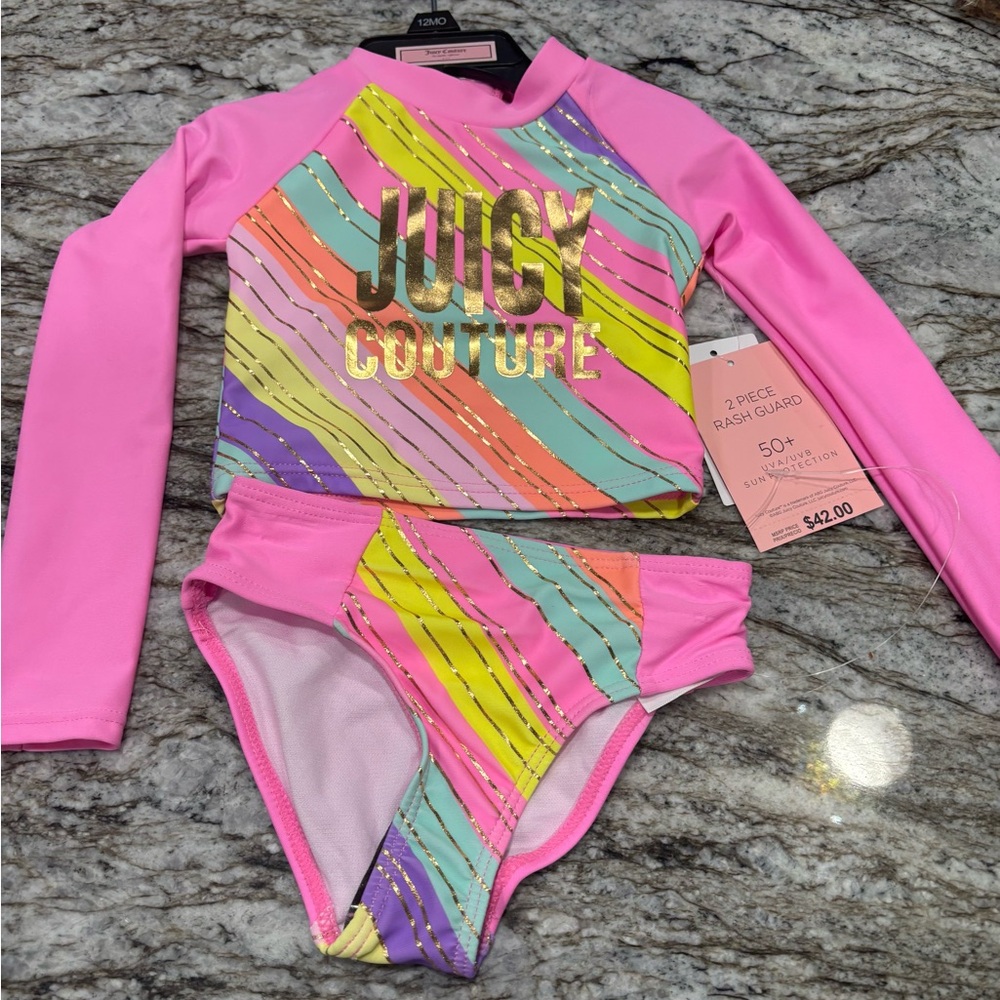 Juicy Couture Kids Swim Rashguard - Pink and Multicolor SPF50+ NWT Size 12 month